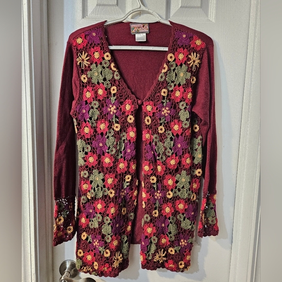 April Cornell Sweaters - April Cornell Crochet Floral Cardigan Sweater